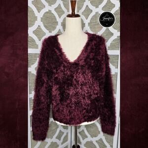 Renvy Women's Maroon/Oxblood Plush Eyelash Fuzzy Sweater Size M